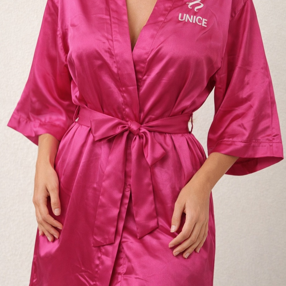 UNICE Pink Satin Robe Belted Kimono Style Lounge Robe - Picture 11 of 11